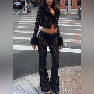 Oh Polly Noemy fur collar lace cardigan & matching Calista pants